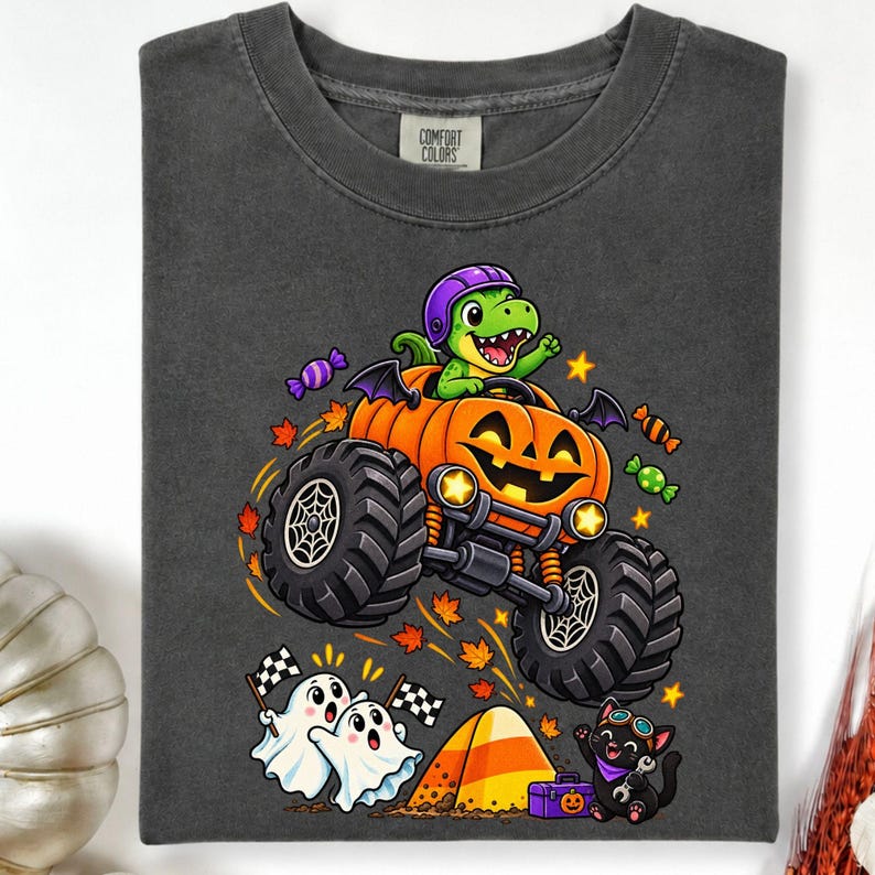 Comfort Color Pumpkin Crusher Monster Truck Shirt, Boys Halloween Skeleton Shirt, Kids Monster Truck Halloween Tee, Toddler Boy Gift