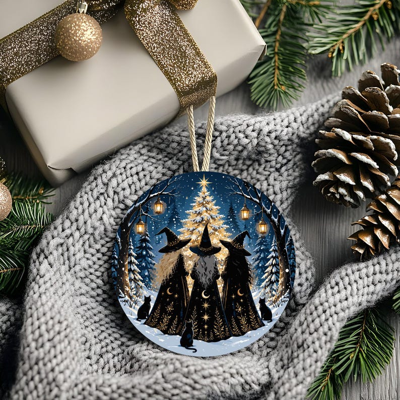 Witchy Christmas Ornament, Pagan Yule Tree Keepsake, Gothic Witch Ornament Gift