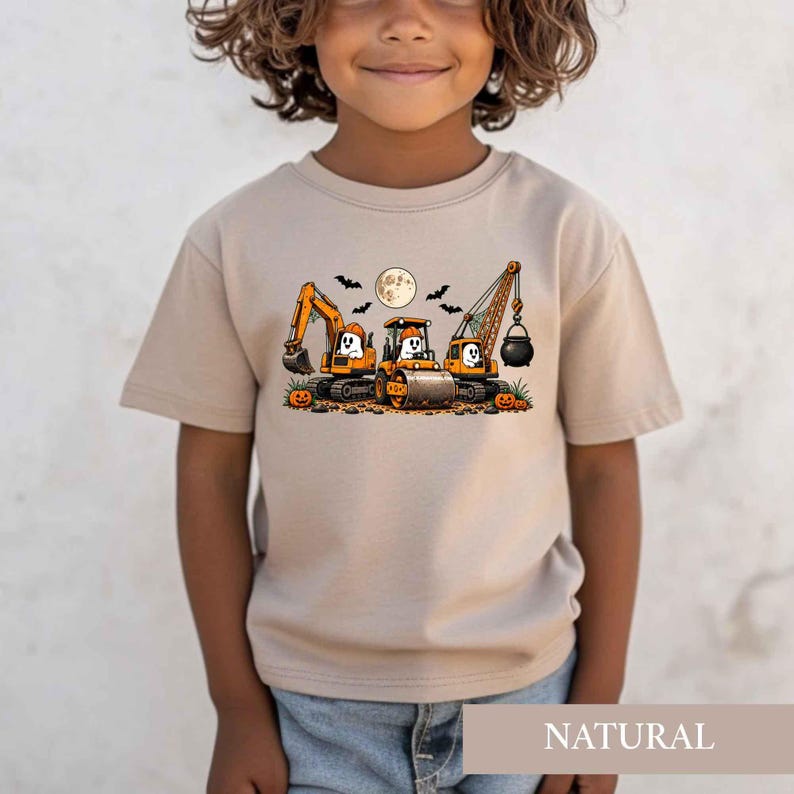 Ghost Construction Halloween Shirt, Spooky Excavator Tee, Spooky Season Truck Tshirt, (Kid Gift)