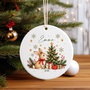 Personalized Christmas Ornament – Name & Year (Bunny & Gifts, Round)