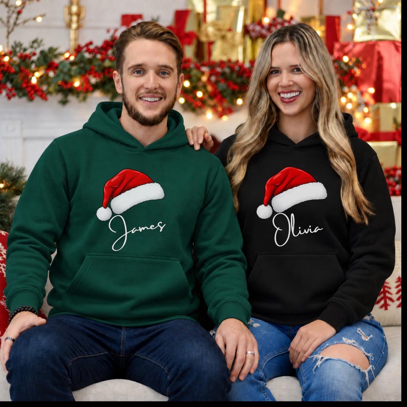Matching Family Custom Christmas Hoodie Sweatshirt, Family Christmas Hoodies Sweatshirts,Personalized Name Christmas Family Sweatshirts
