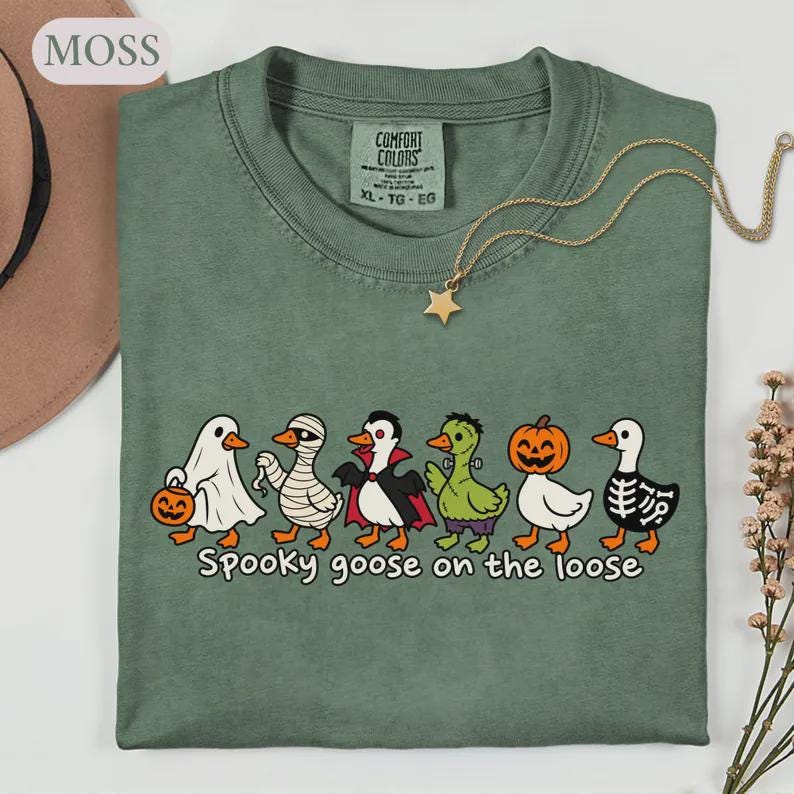 Comfort Colors® Halloween Funny Goose Shirt, Just a Spooky Goose Shirt, Halloween Tee, Skeleton Goose Tee, Spooky Season Shirt, Spooky Shirt