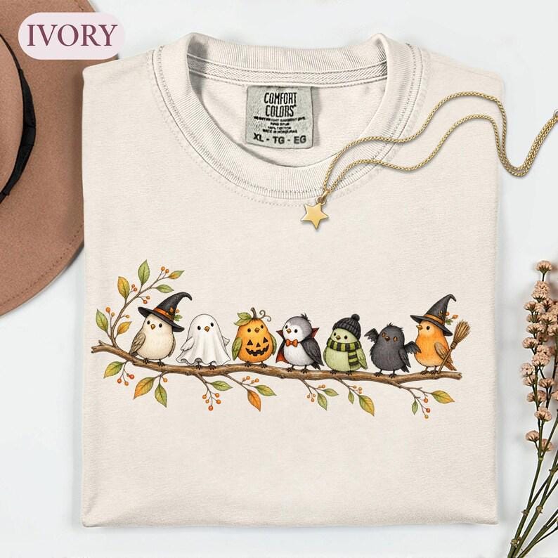 Halloween Bird Tee, Birds on a Branch Tee, Cute Spooky Costume Birds, Bird Lover Gift, Comfort Colors® Fall Nature Lover Shirt