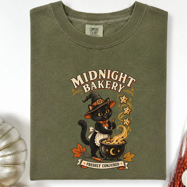 Kitty Biscuits Confort Colors Shirt Spooky Season Tee Black Cat Halloween Fall TShirt Vintage Baking Pumpkin T-Shirt Cat Lover Fall Gift