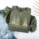 Merry& Bright Christmas Tree Tee Shirt, Womens Festive Holiday Sweater, Cute Family Xmas Gif