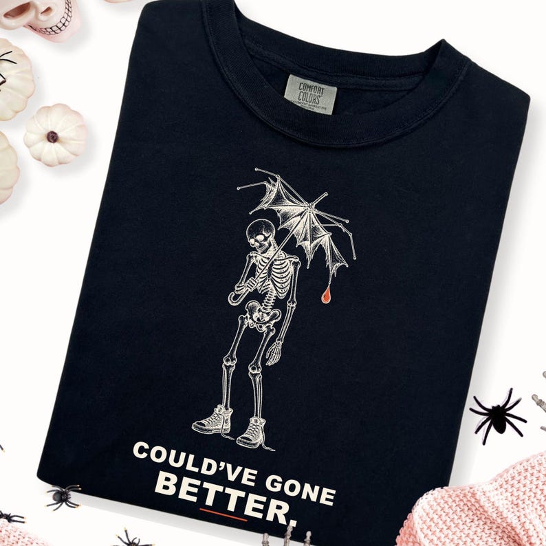 Well Shit Skeleton Confort  Color Shirt, Skeleton Broken Umbrella Tee, Halloween Tee, Gothic Sarcastic Gift, Skeleton Shirt, Dark Humor Tee