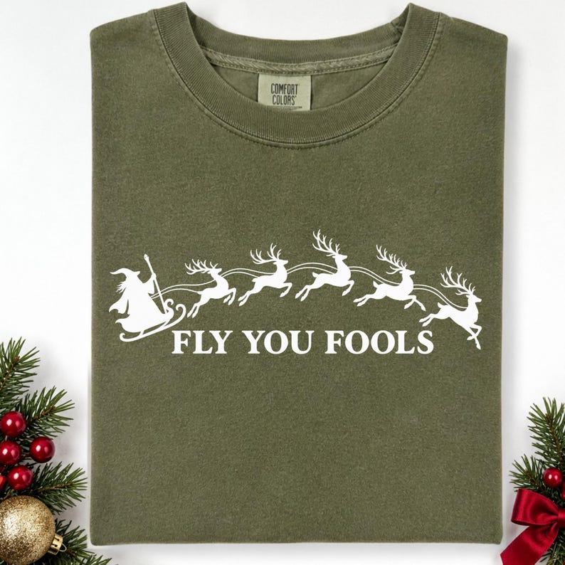 Comfort Colors® Fly You Fools Funny Christmas Vintage Tshirt, Gandalf Lotr Christmas Shirt, Hobbit Lotr Aesthetic T-Shirt