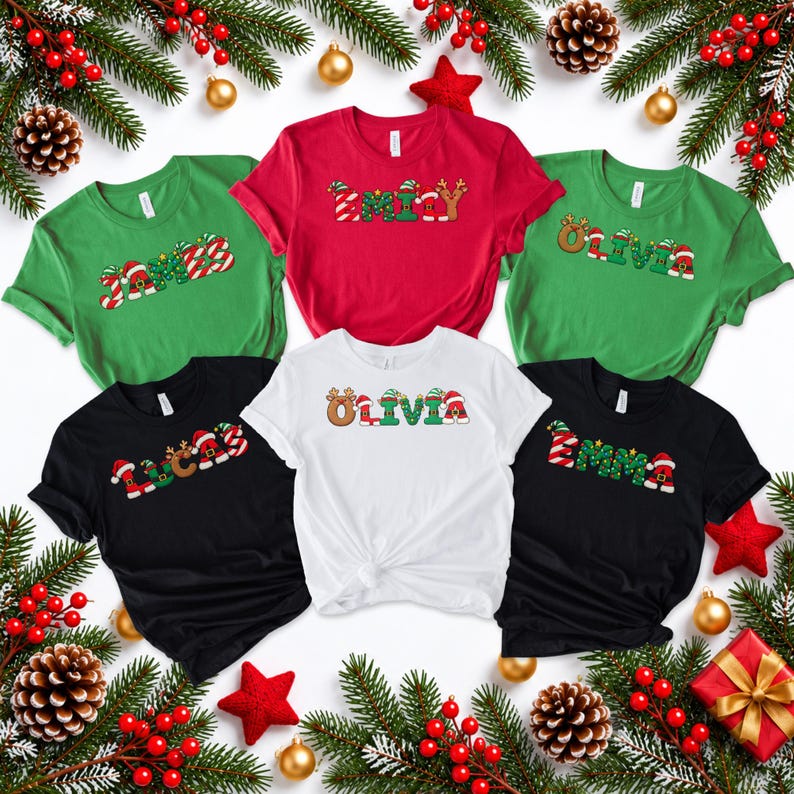 Comfort Colors® Christmas Name TShirt Monogram Matching Family Tee Christmas 2026 T-Shirt Holiday Custom Family Christmas TShirt