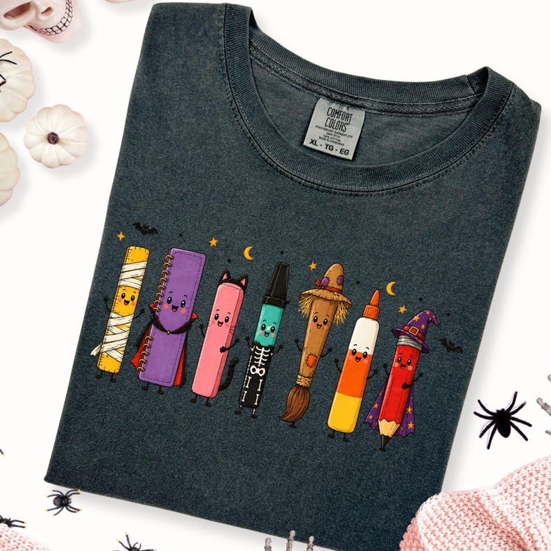 Halloween Teacher Shirt,  Comfort Colors, Spooky School Supplies Graphic Tee, Cute Ghost Classroom T-Shirt, Back to School Teacher Gift
