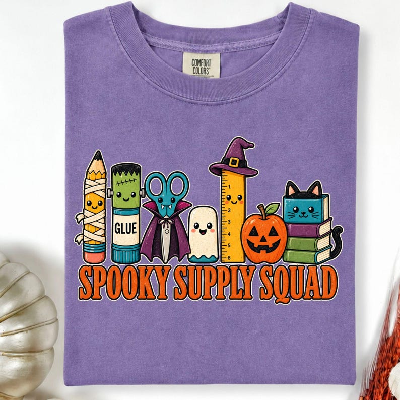 Comfort Colors Halloween Teacher  funny Shirt, Spooky School Supplies Graphic Tee, Cute Ghost Classroom T-Shirt, Back to School Teacher Gift