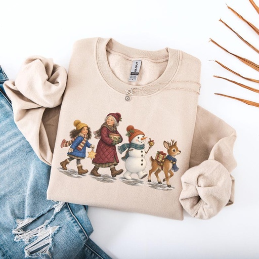 Snowman and reindeer winter parade sweatshirt